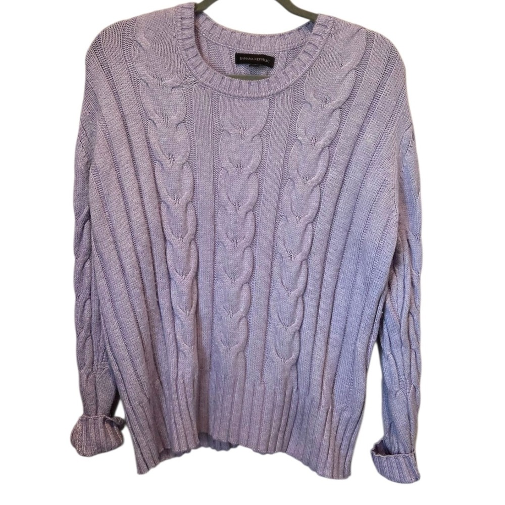Banana Republic Womens XL Cable Knit Sweater Pullover Lavender Long Sleeve